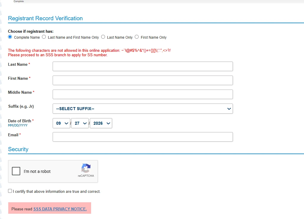For First-Time Applicants - SS Number Registration