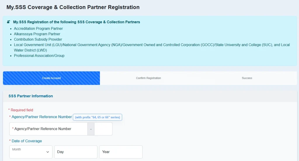 My.SSS Coverage & Collection Partner Registration
